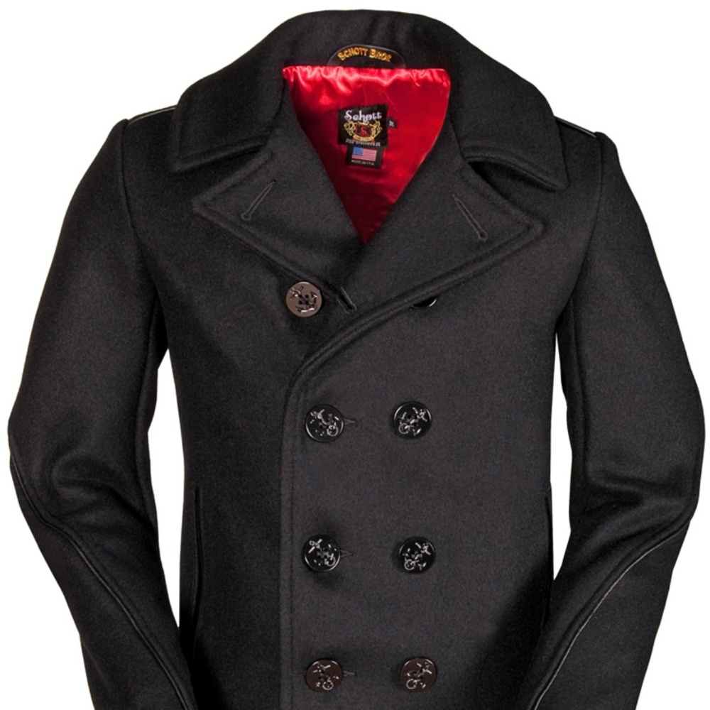 Schmitt NYC 740c Wool Leather Trim Pea Coat